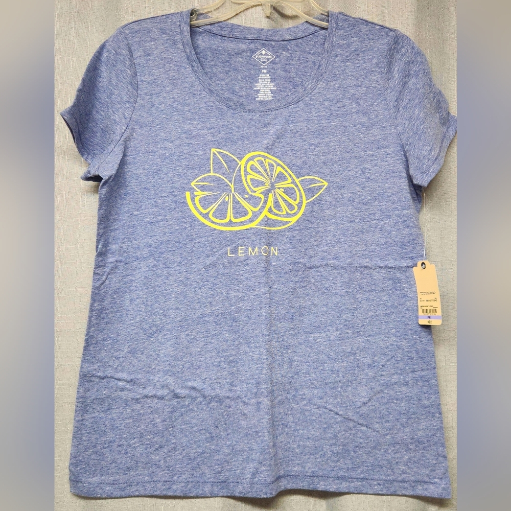 NWT ST. JOHN'S BAY Blue Short-Sleeve T-shirt LEMON - Women's Size PM